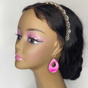 Handcrafted Raindrop Donut Marble Pink Dangle Clay Earrings